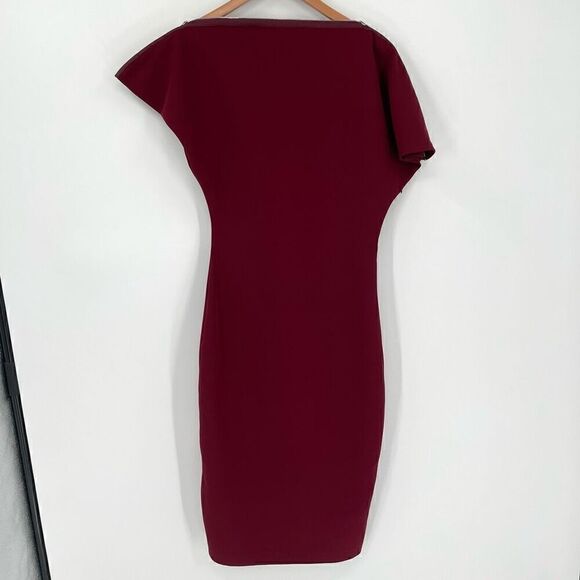 Reiss Josie Stretch Weave Midi Dress Short Sleeve Zipper Detail Women 6 Burgundy - Picture 1 of 9